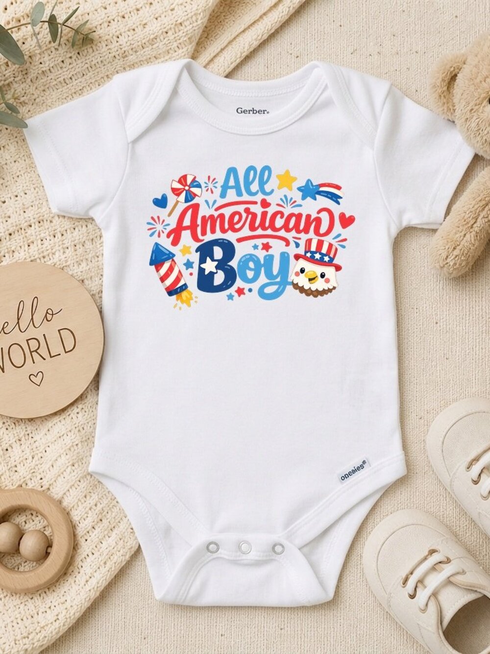 All American Boy Retro Patriotic 4th of July Baby Gift ONESIE®